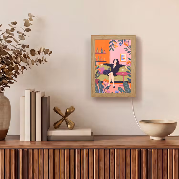 Gepersonaliseerde Lightbox - Vrouw - Kat - Interieur - Modern - Kleurrijk — 4