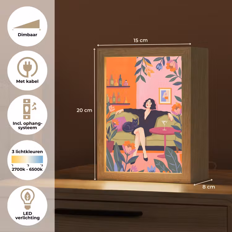 Gepersonaliseerde Lightbox - Vrouw - Kat - Interieur - Modern - Kleurrijk — 7