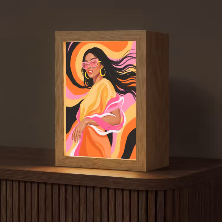 Gepersonaliseerde Lightbox - Vrouw - Zonnebril - Abstract - Kleurrijk — 1