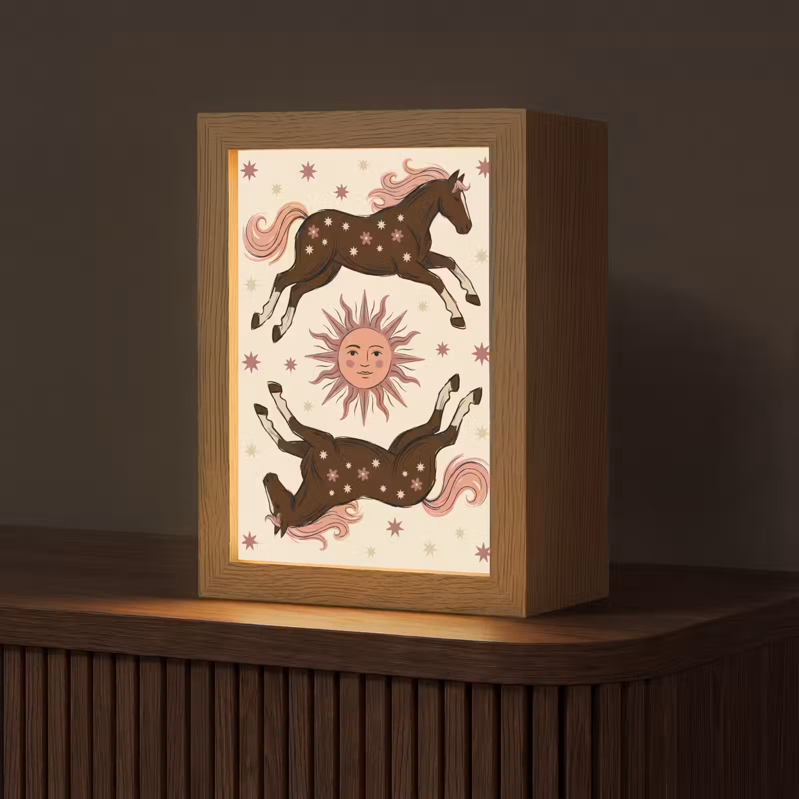 Gepersonaliseerde Lightbox - Paard - Zon - Mystiek - Illustratie - Roze — 1