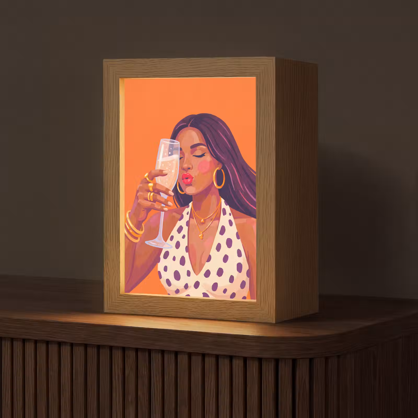 Gepersonaliseerde Lightbox - Vrouw - Champagne - Feest - Modern - Oranje — 1