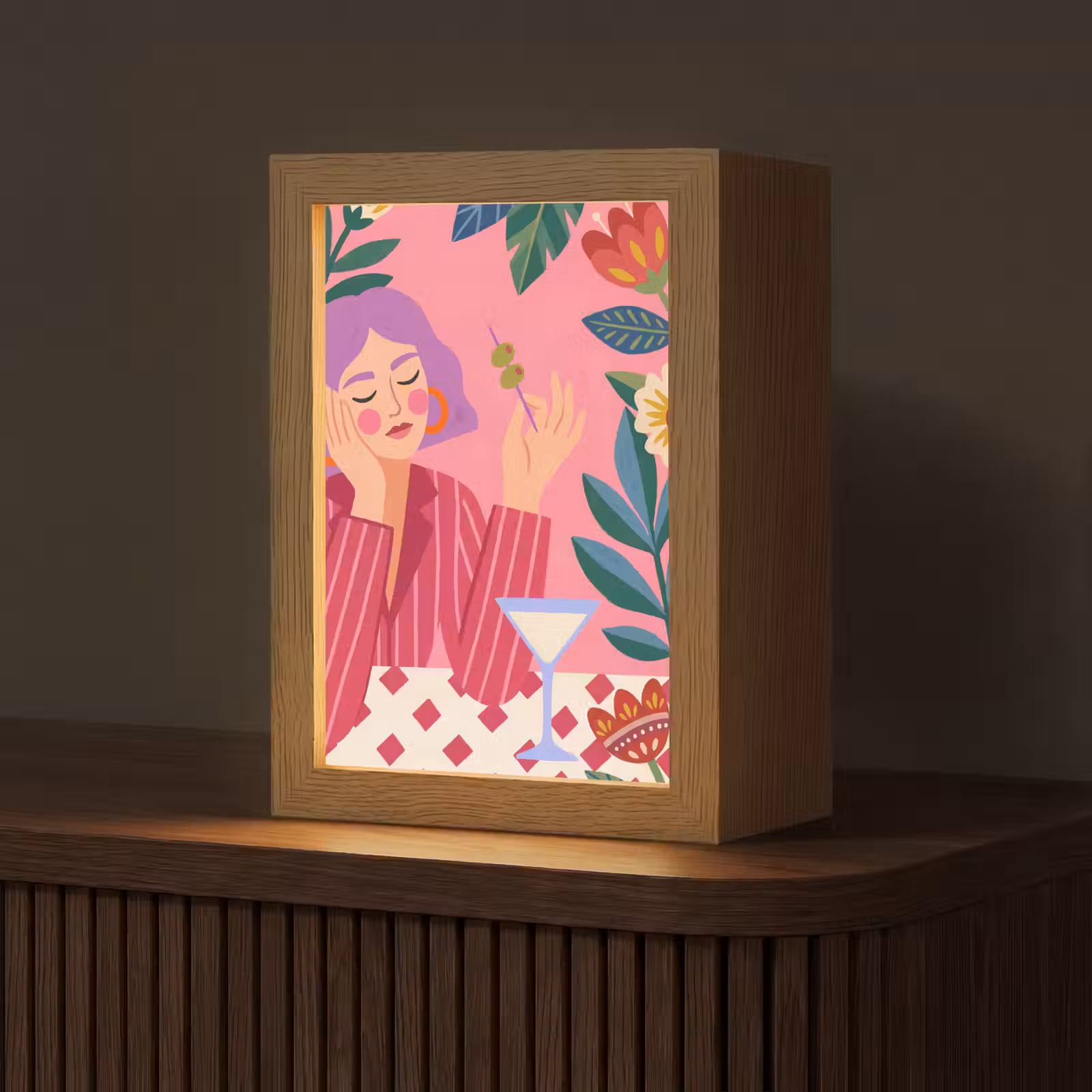 Gepersonaliseerde Lightbox - Vrouw - Cocktail - Bloemen - Modern - Roze — 1