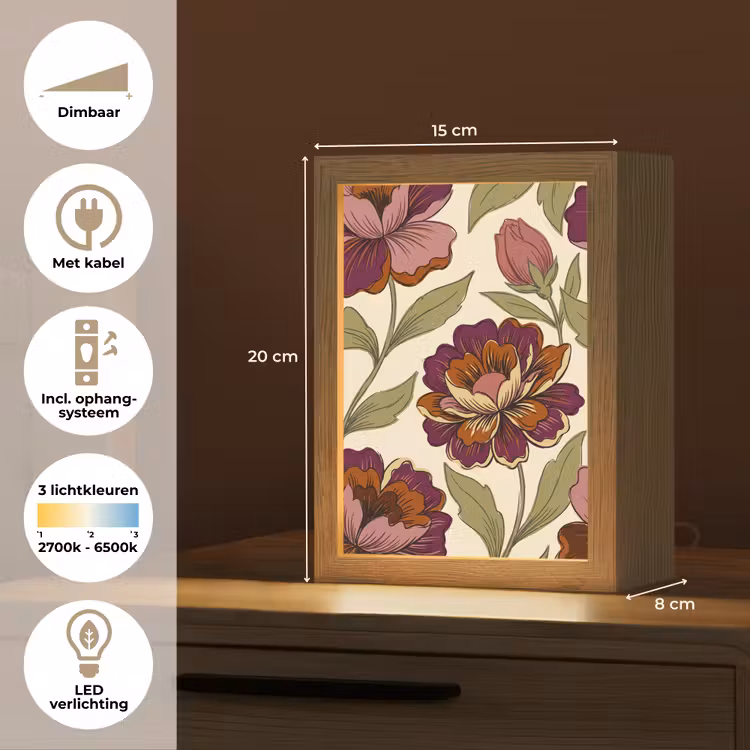 Gepersonaliseerde Lightbox - Bloemen - Patroon - Natuur - Modern - Paars — 7