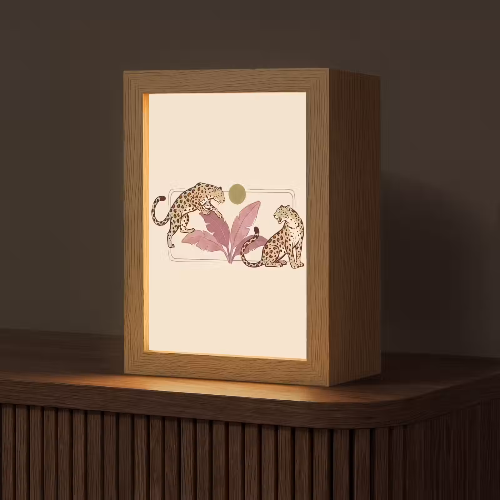 Gepersonaliseerde Lightbox - Dieren - Kat - Jungle - Illustratie - Beige — 1