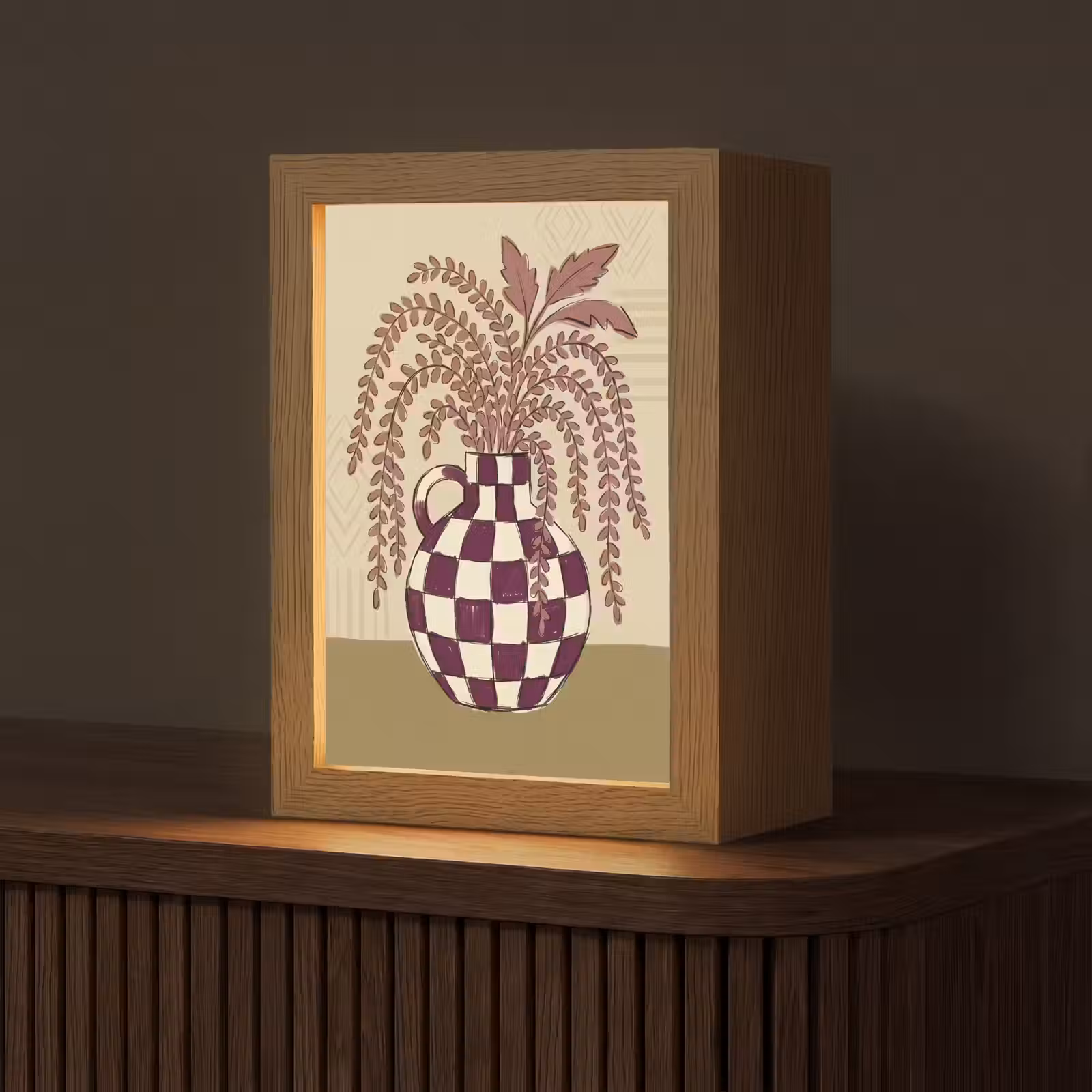 Gepersonaliseerde Lightbox - Vaas - Geruit - Planten - Modern - Paars — 1
