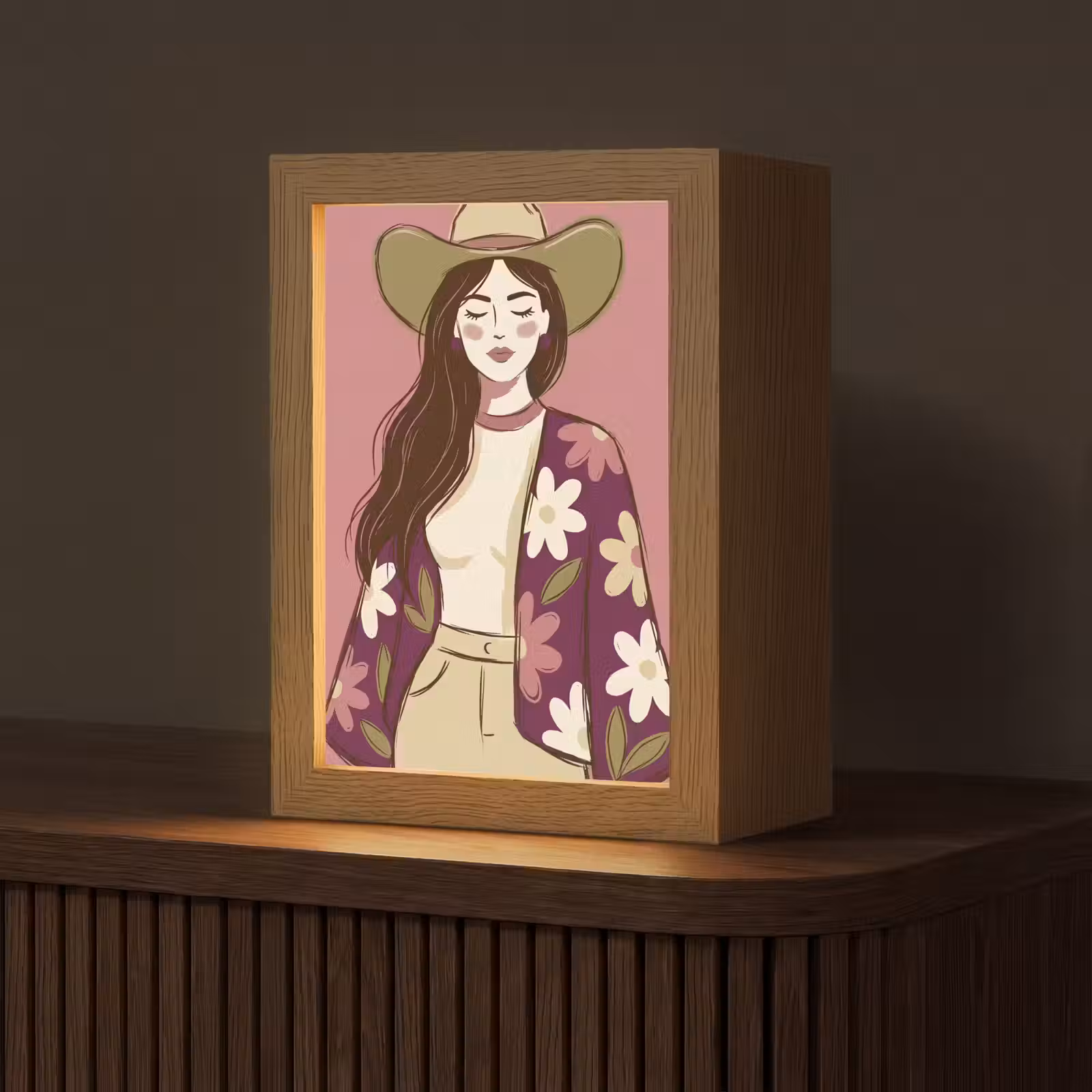 Gepersonaliseerde Lightbox - Vrouw - Hoed - Portret - Illustratie - Roze — 1