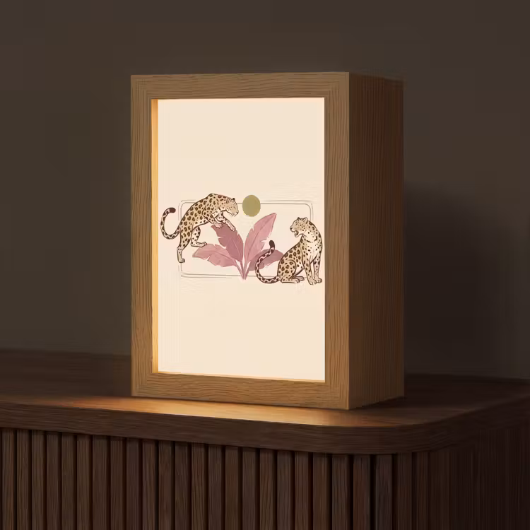 Gepersonaliseerde Lightbox - Dieren - Kat - Jungle - Illustratie - Beige — 1