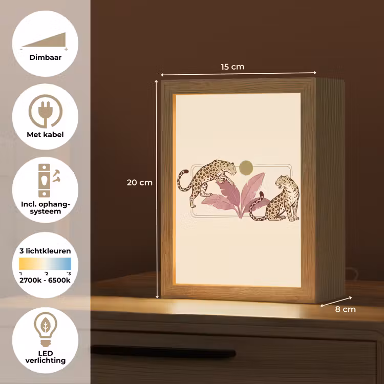 Gepersonaliseerde Lightbox - Dieren - Kat - Jungle - Illustratie - Beige — 7