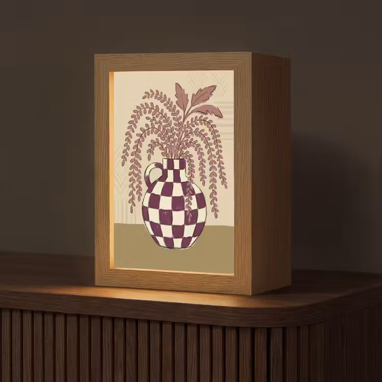 Gepersonaliseerde Lightbox - Vaas - Geruit - Planten - Modern - Paars — 1