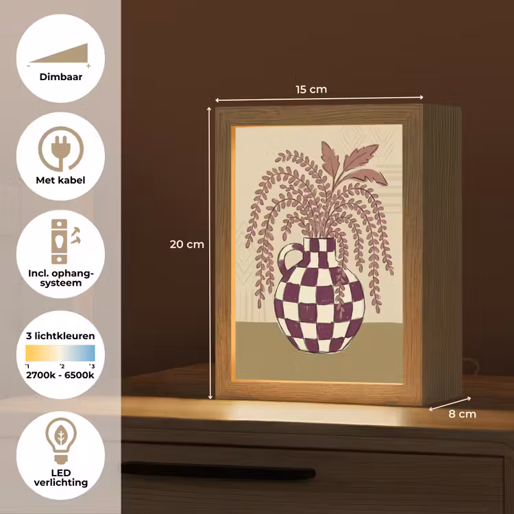 Gepersonaliseerde Lightbox - Vaas - Geruit - Planten - Modern - Paars — 7