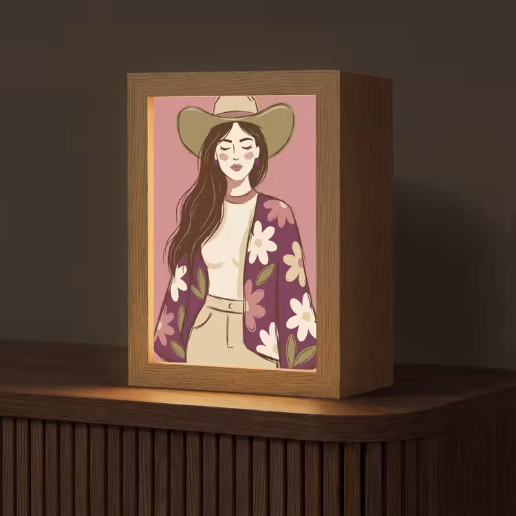 Gepersonaliseerde Lightbox - Vrouw - Hoed - Portret - Illustratie - Roze — 1