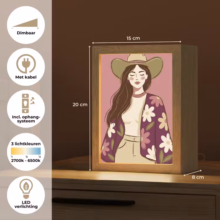 Gepersonaliseerde Lightbox - Vrouw - Hoed - Portret - Illustratie - Roze — 7