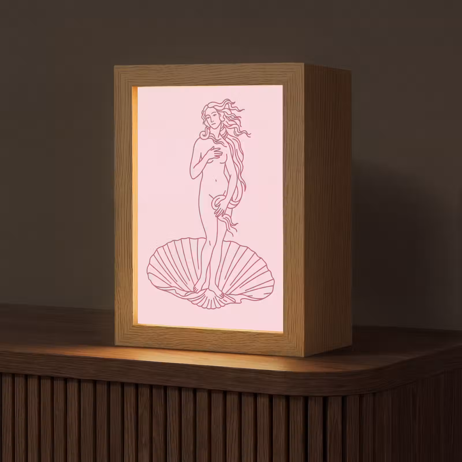 Gepersonaliseerde Lightbox - Vrouw - Schelp - Kunst - Lijntekening - Roze — 1