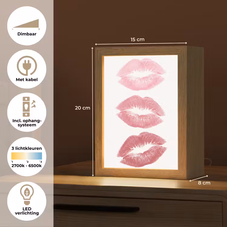 Gepersonaliseerde Lightbox - Lippen - Kusafdruk - Roze - Modern - Abstract — 7