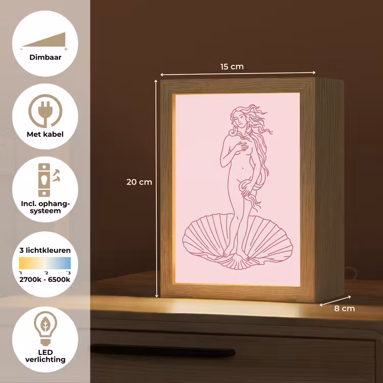 Gepersonaliseerde Lightbox - Vrouw - Schelp - Kunst - Lijntekening - Roze — 7