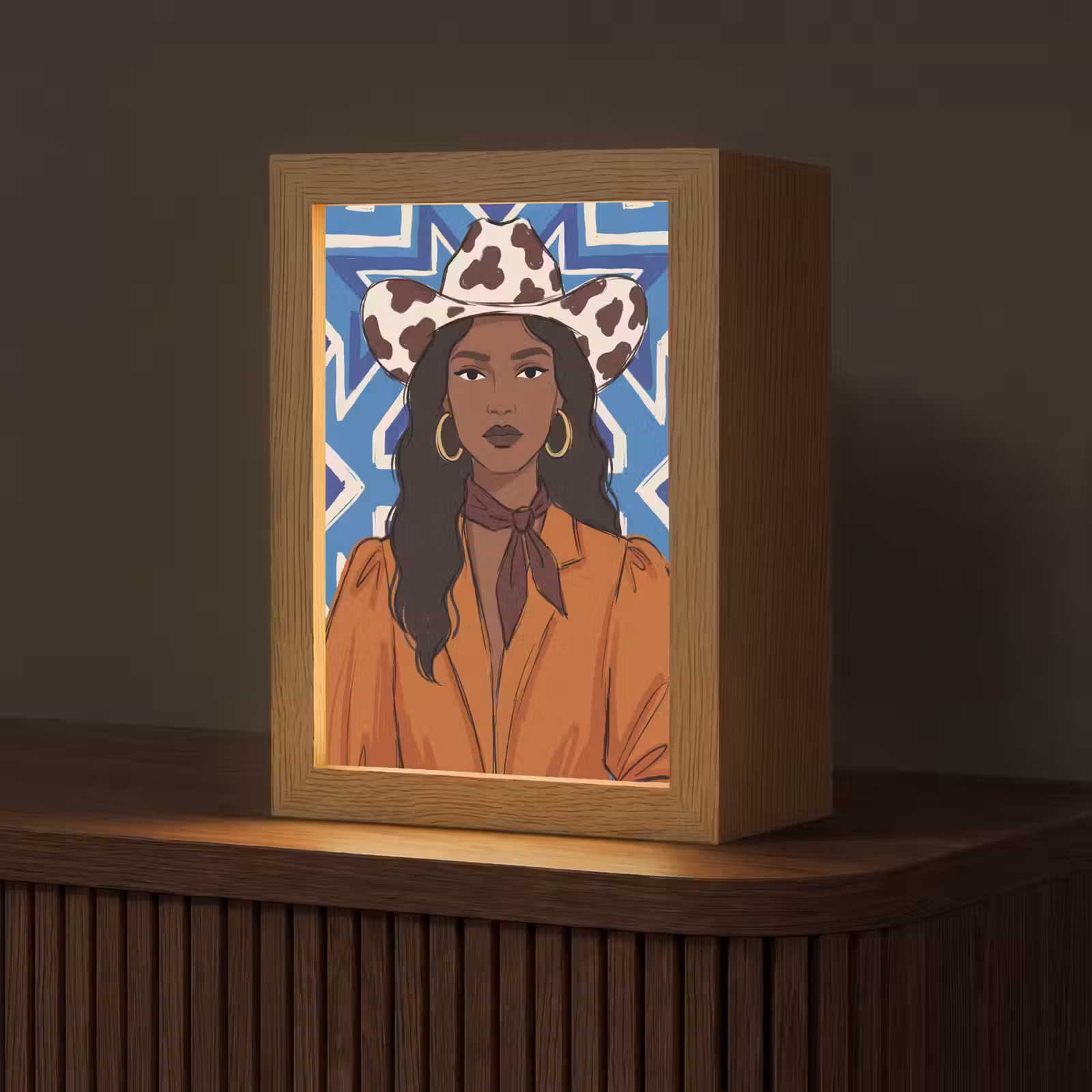 Gepersonaliseerde Lightbox - Vrouw - Cowboyhoed - Portret - Modern - Blauw — 1