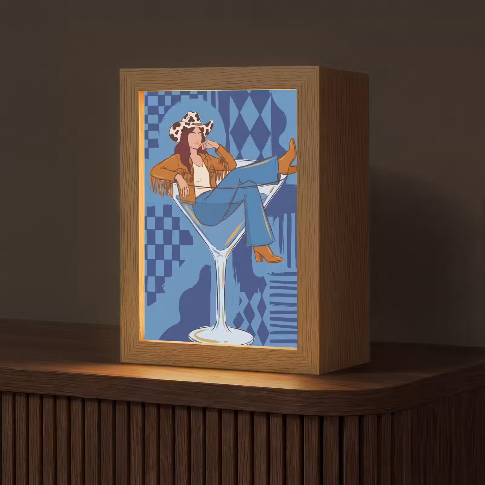 Gepersonaliseerde Lightbox - Vrouw - Martini glas - Abstract - Blauw - Kunst — 1