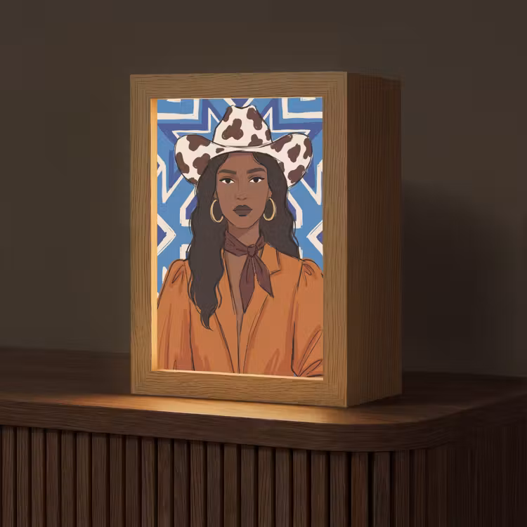 Gepersonaliseerde Lightbox - Vrouw - Cowboyhoed - Portret - Modern - Blauw — 1