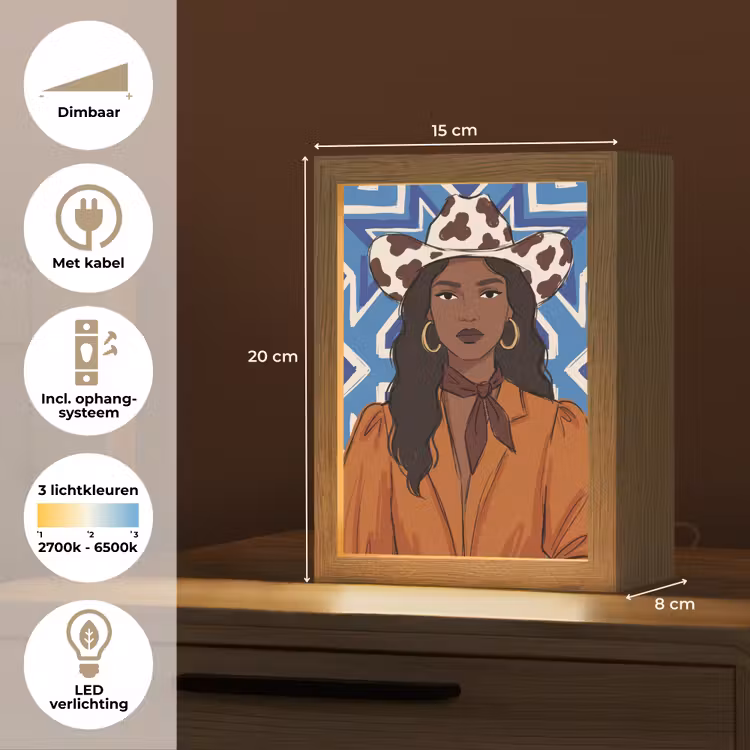 Gepersonaliseerde Lightbox - Vrouw - Cowboyhoed - Portret - Modern - Blauw — 7