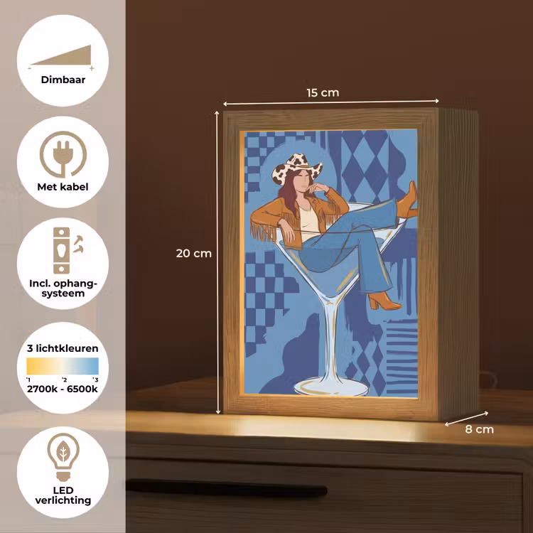 Gepersonaliseerde Lightbox - Vrouw - Martini glas - Abstract - Blauw - Kunst — 7