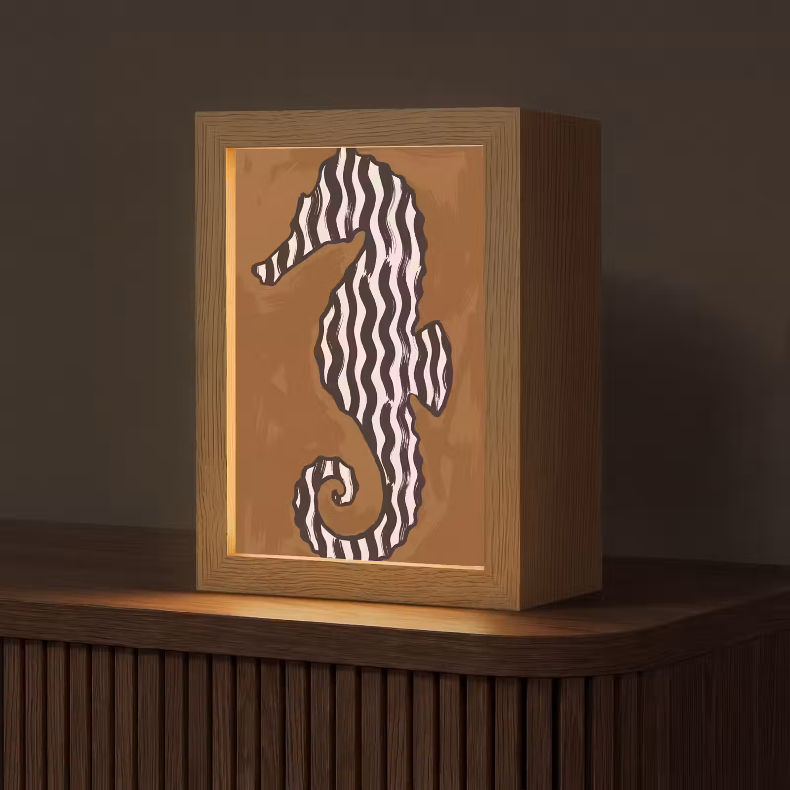 Gepersonaliseerde Lightbox - Dieren - Zeepaardje - Abstract - Bruin - Strepen — 1
