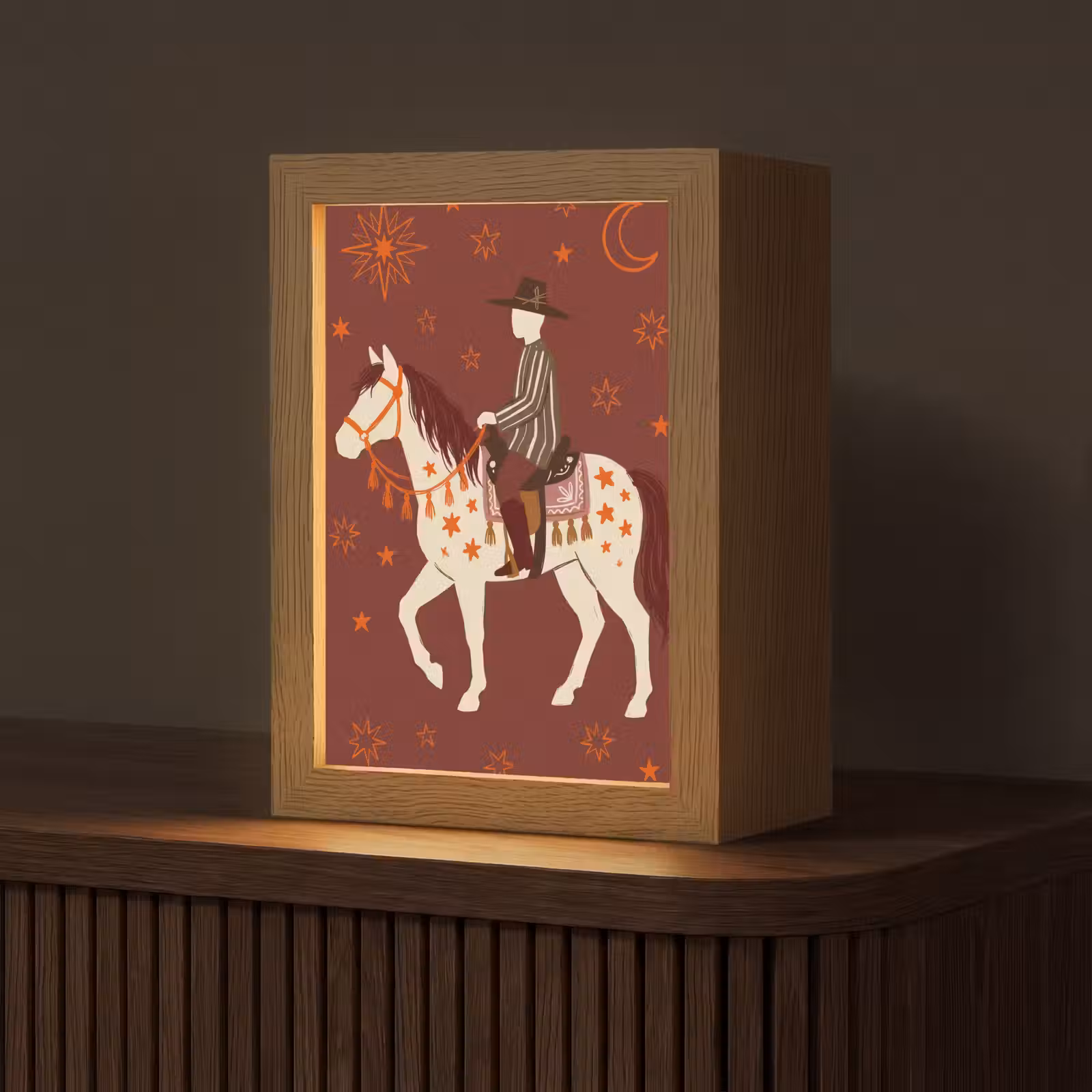 Gepersonaliseerde Lightbox - Paard - Ruiter - Sterren - Nacht - Illustratie — 1