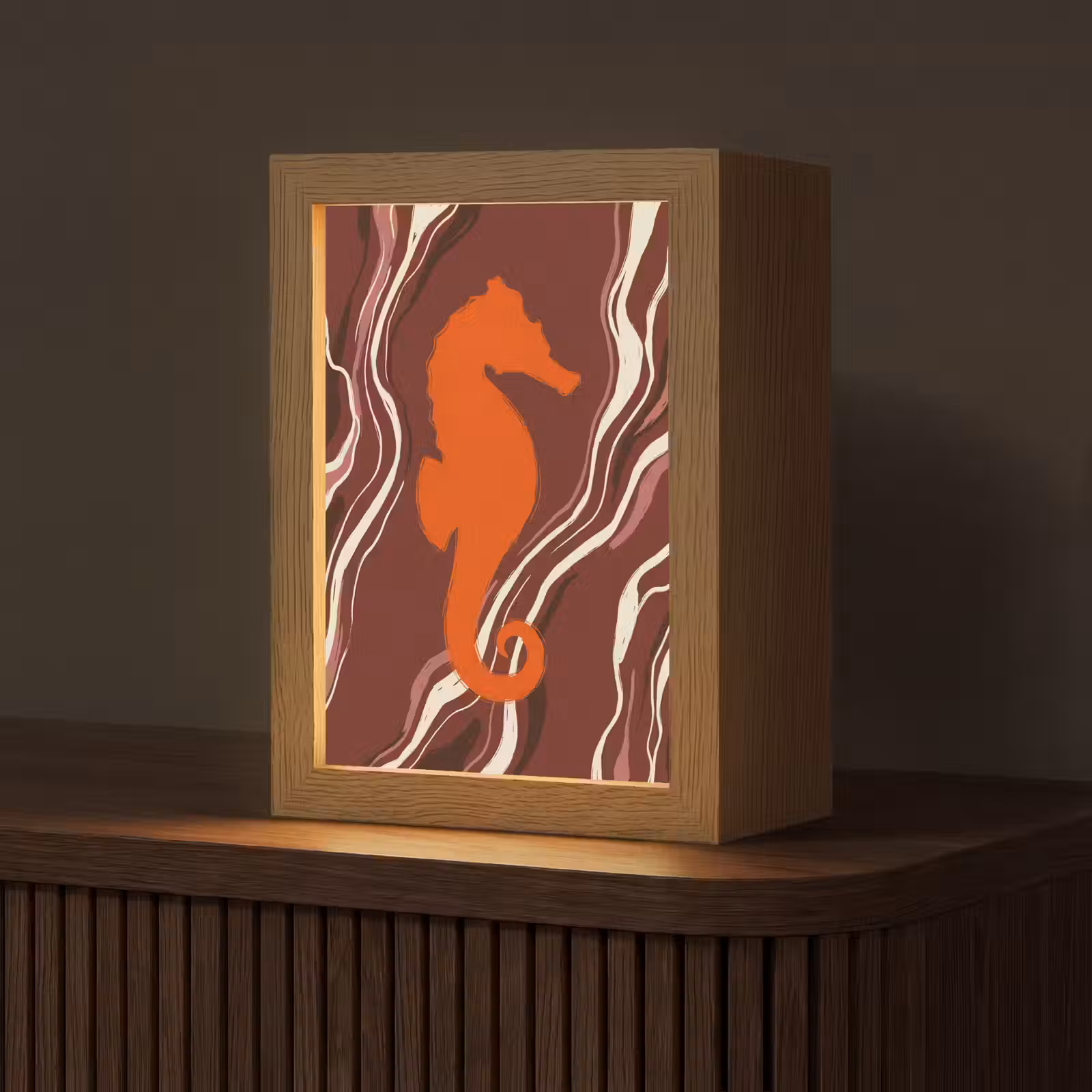 Gepersonaliseerde Lightbox - Zeepaardje - Golven - Zeeleven - Abstract - Oranje — 1