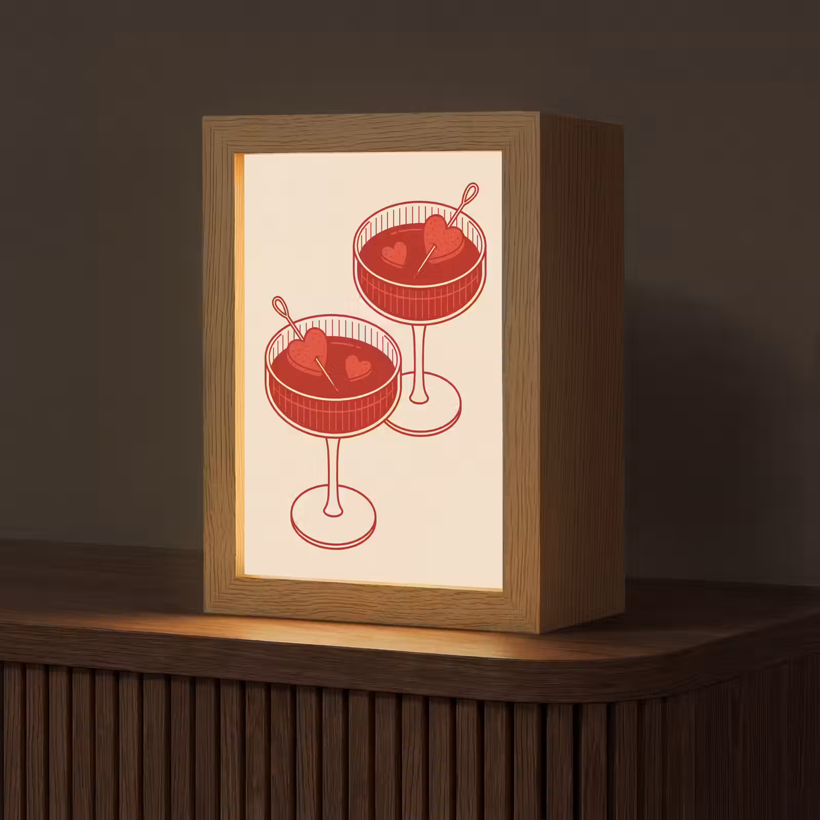 Gepersonaliseerde Lightbox - Cocktail - Hartjes - Liefde - Illustratie - Rood — 1