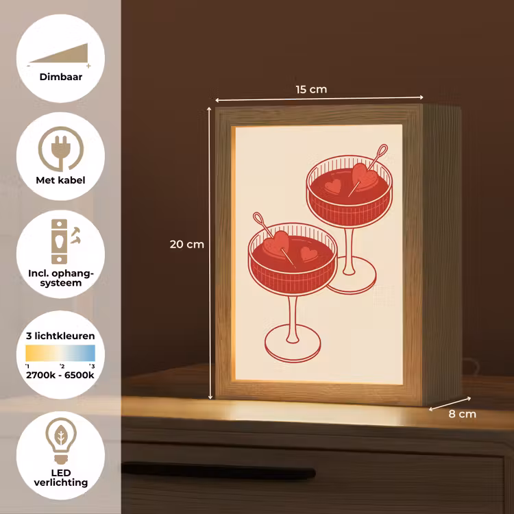 Gepersonaliseerde Lightbox - Cocktail - Hartjes - Liefde - Illustratie - Rood — 7