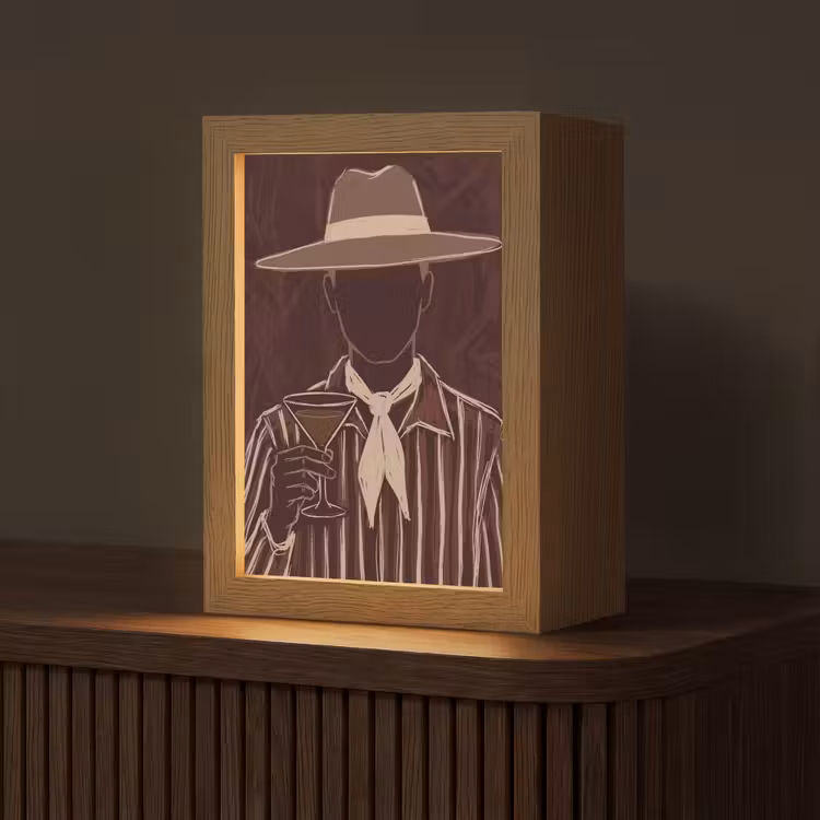 Gepersonaliseerde Lightbox - Mens - Hoed - Cocktail - Abstract - Bruin — 1
