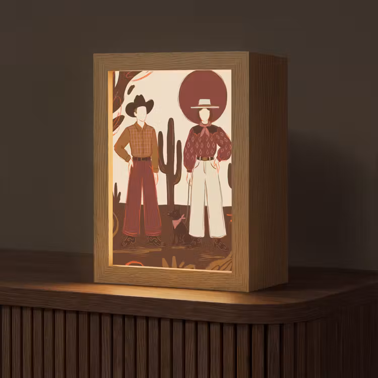 Gepersonaliseerde Lightbox - Mensen - Cowboykleding - Westerse stijl - Illustratie - Bruin — 1