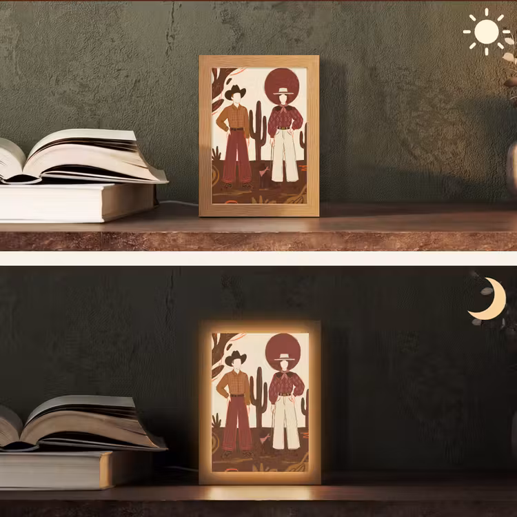 Gepersonaliseerde Lightbox - Mensen - Cowboykleding - Westerse stijl - Illustratie - Bruin — 5