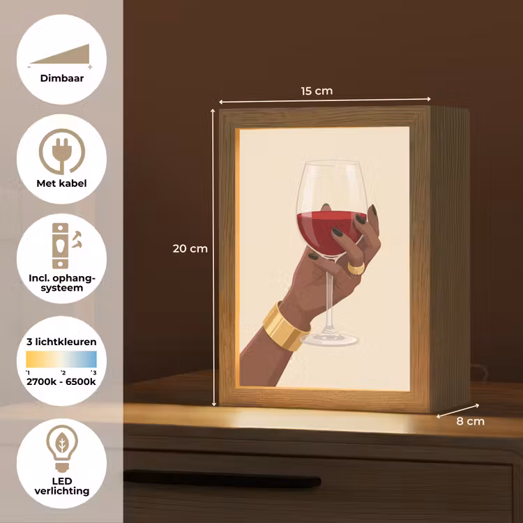 Gepersonaliseerde Lightbox - Vrouw - Wijn - Glas - Illustratie - Rood — 7