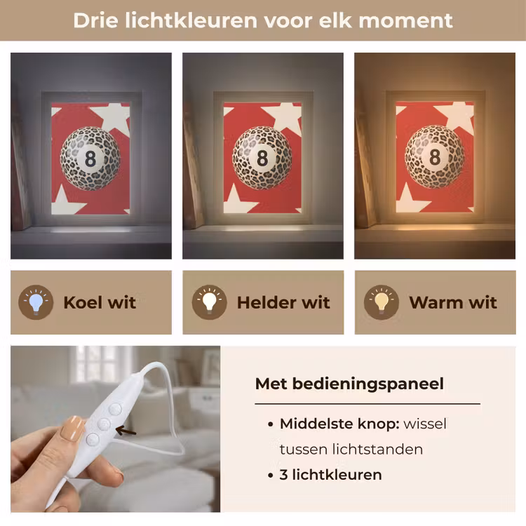 Gepersonaliseerde Lightbox - Spel - Dierenprint - Nummer 8 - Modern - Rood — 6