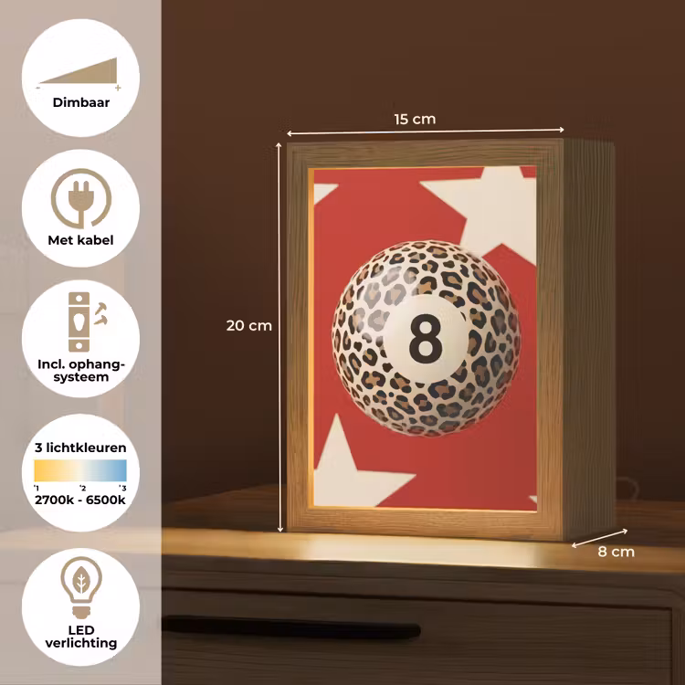 Gepersonaliseerde Lightbox - Spel - Dierenprint - Nummer 8 - Modern - Rood — 7