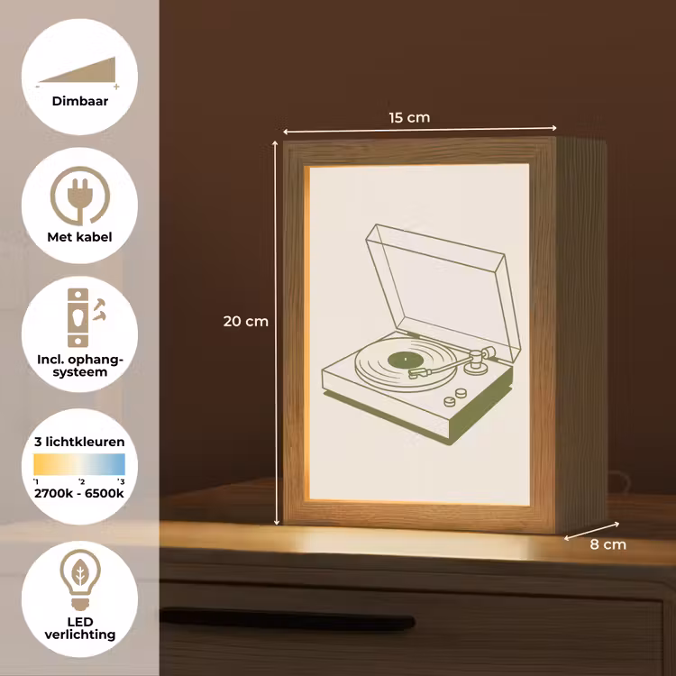 Gepersonaliseerde Lightbox - Platenspeler - Vinyl - Muziek - Minimalistisch - Groen — 7