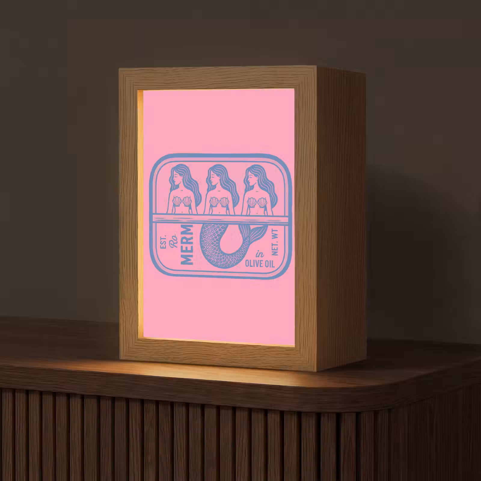 Gepersonaliseerde Lightbox - Meermin - Sardineblik - Illustratie - Roze - Retro — 1