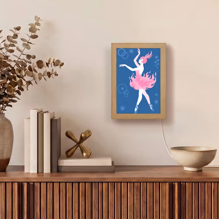 Gepersonaliseerde Lightbox - Danseres - Vlammenrok - Abstract - Roze - Blauw — 4
