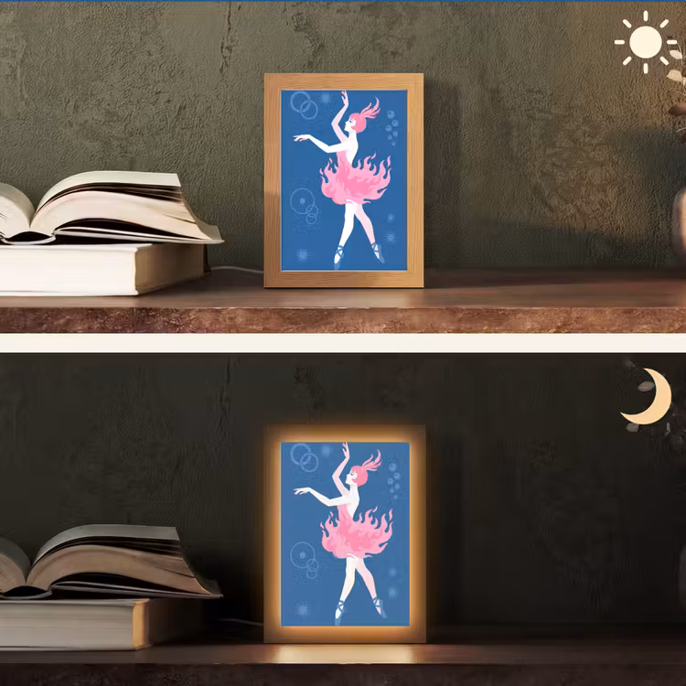 Gepersonaliseerde Lightbox - Danseres - Vlammenrok - Abstract - Roze - Blauw — 5