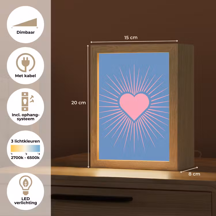 Gepersonaliseerde Lightbox - Hart - Stralen - Liefde - Modern - Roze — 7