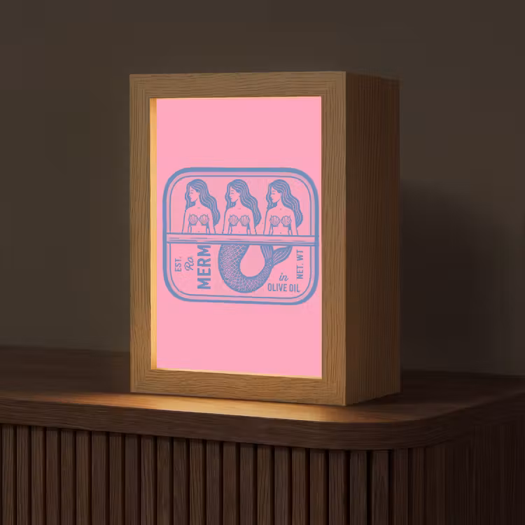 Gepersonaliseerde Lightbox - Meermin - Sardineblik - Illustratie - Roze - Retro — 1