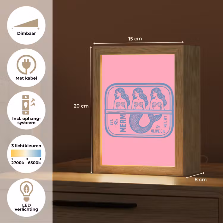 Gepersonaliseerde Lightbox - Meermin - Sardineblik - Illustratie - Roze - Retro — 7