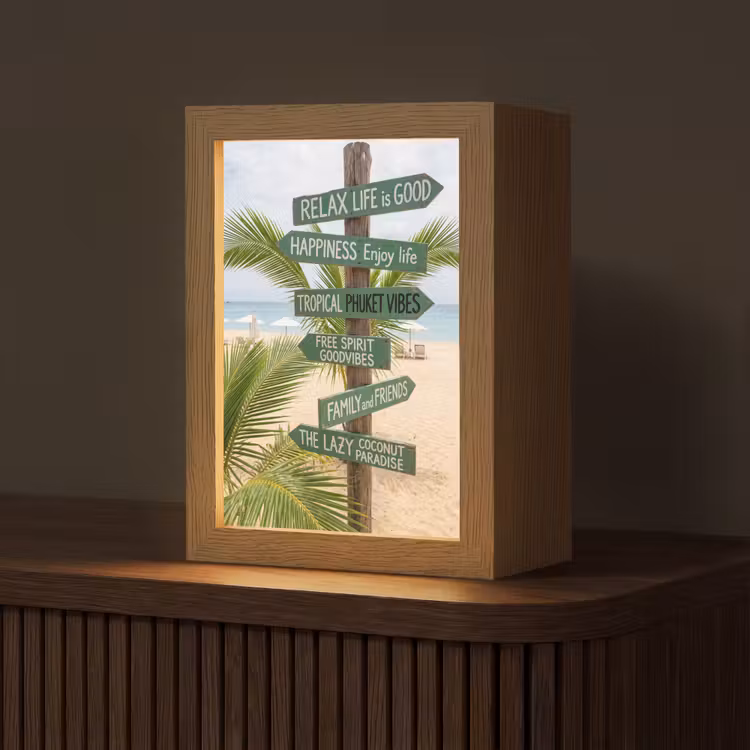 Gepersonaliseerde Lightbox - Strand - Wegwijzer - Palmen - Tropisch - Groen — 1