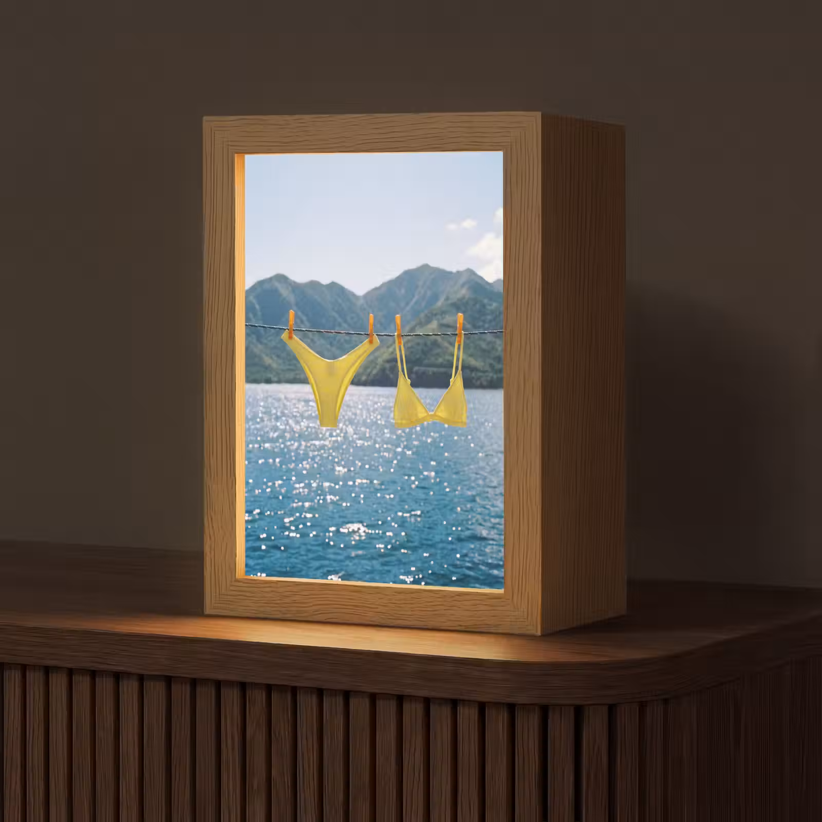 Gepersonaliseerde Lightbox - Badmode - Bikini - Zee - Bergen - Geel — 1