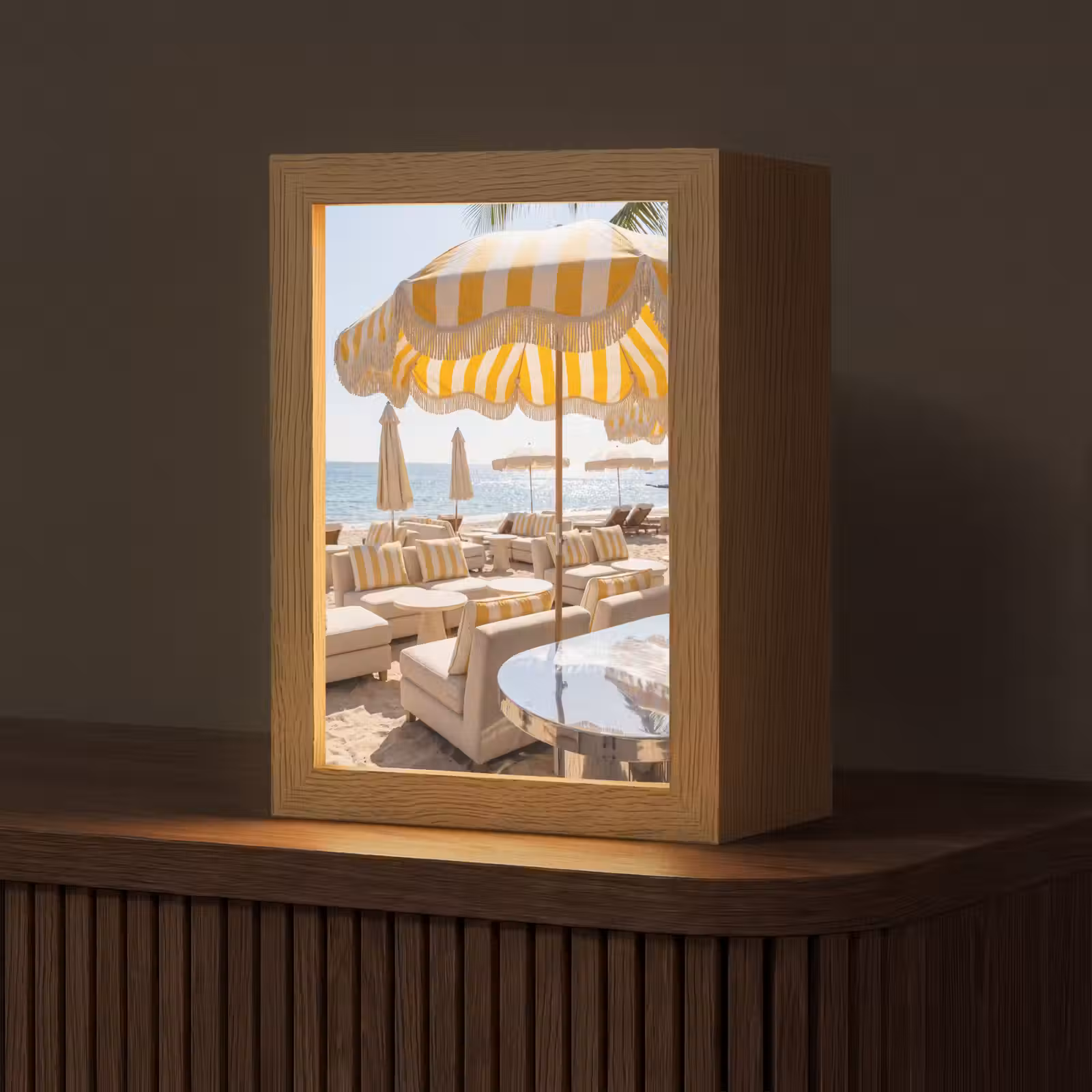Gepersonaliseerde Lightbox - Strand - Ligbedden - Vakantie - Modern - Geel — 1