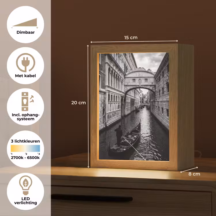 Gepersonaliseerde Lightbox - Boot - Waterweg - Stad - Zwart-wit - Architectuur — 7