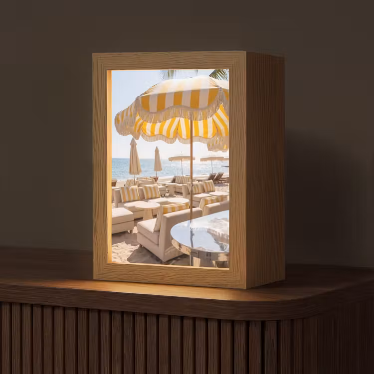 Gepersonaliseerde Lightbox - Strand - Ligbedden - Vakantie - Modern - Geel — 1