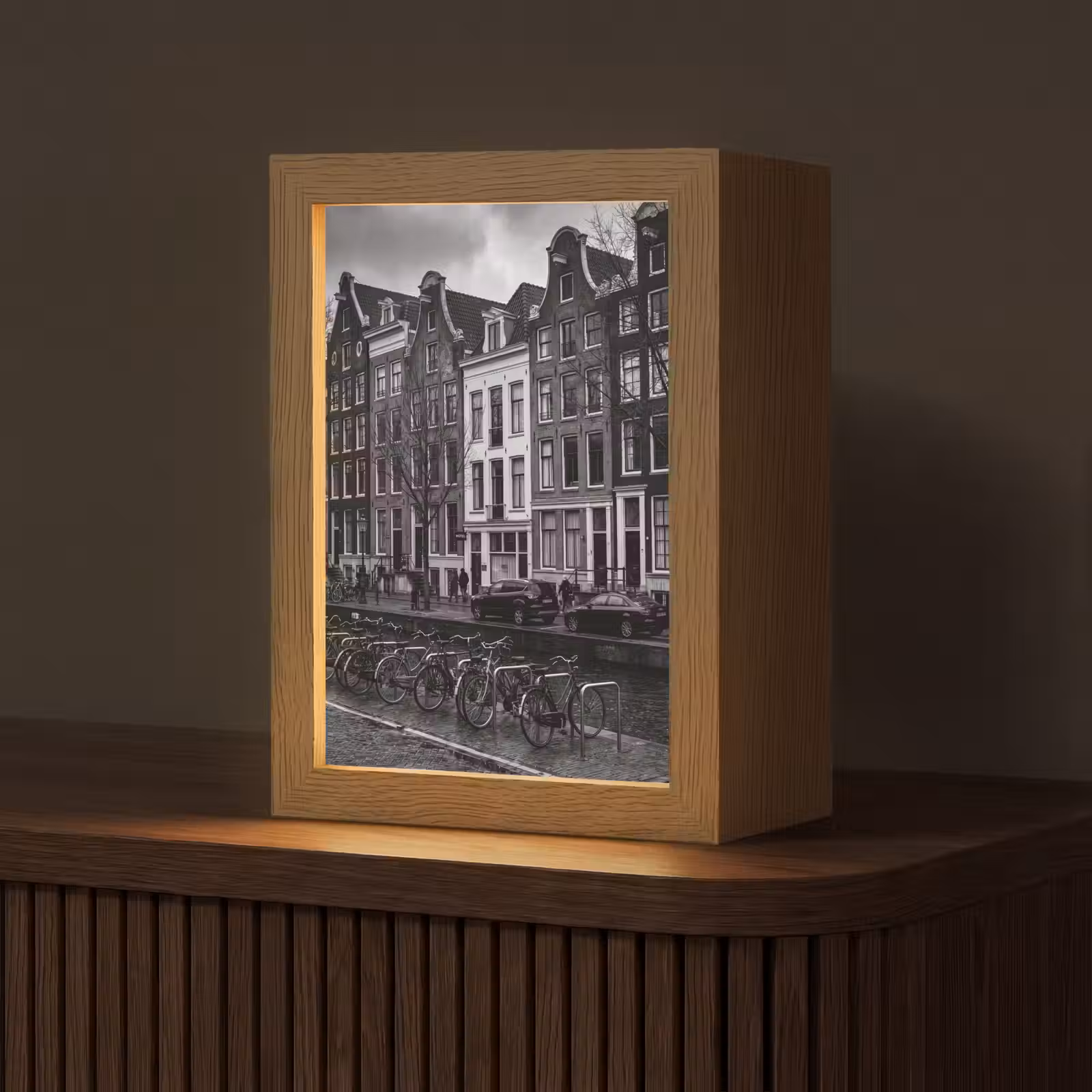 Gepersonaliseerde Lightbox - Huis - Gracht - Amsterdam - Architectuur - Zwart-wit — 1