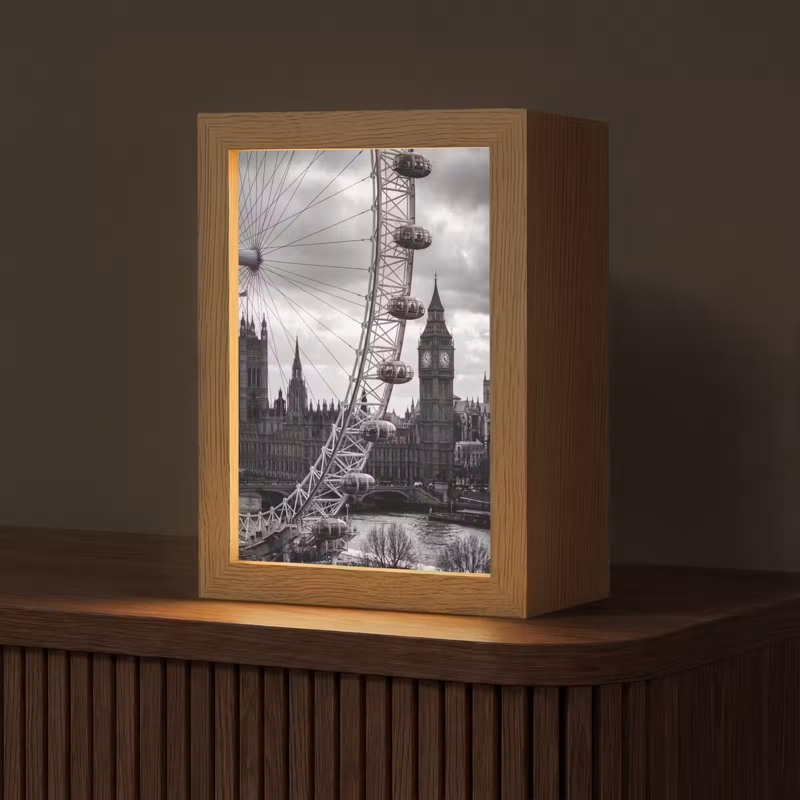 Gepersonaliseerde Lightbox - Reuzenrad - Klokkentoren - Architectuur - Zwart-wit - Stad — 1