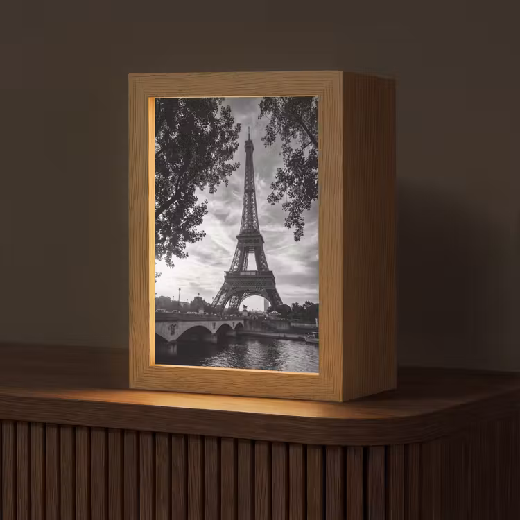 Gepersonaliseerde Lightbox - Eiffeltoren - Parijs - Rivier - Architectuur - Zwart-wit — 1